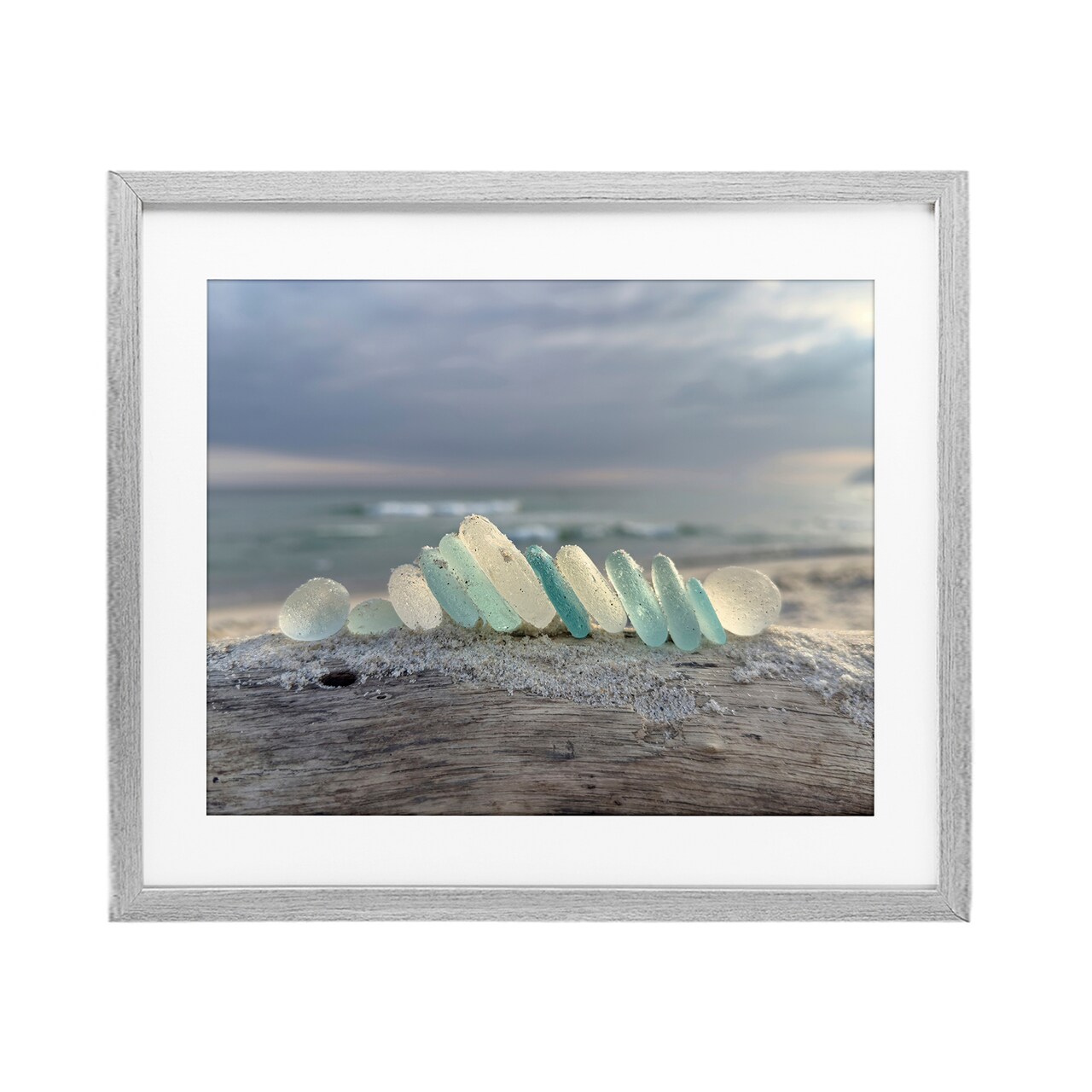Stupell Industries Sea Glass On Driftwood Framed Print Under Glass, design by LMarie Allen
